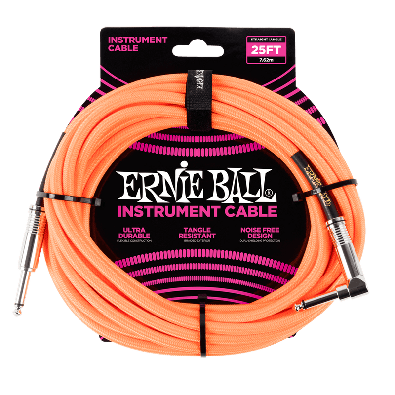 Ernie Ball 25ft. Braided Instrument Cable - Neon Orange