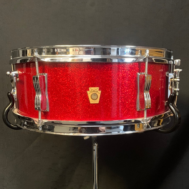 Vintage 1964 Ludwig No. 491 Pioneer 5x14 6-Lug Snare Drum w/ Case - Red Sparkle 092523