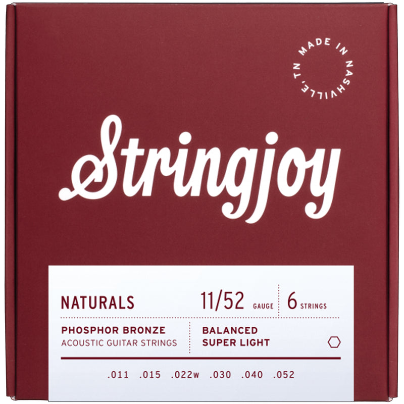 Stringjoy Naturals Phosphor Bronze Acoustic Guitar Strings - Balanced Super Light (11-52)