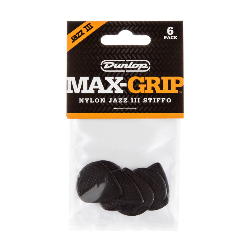 Dunlop Max Grip Nylon Jazz III Stiffo Guitar Picks (6 Pack) - Black