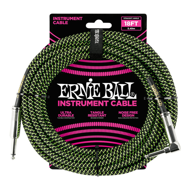 Ernie Ball 18ft. Braided Instrument Cable - Black / Green
