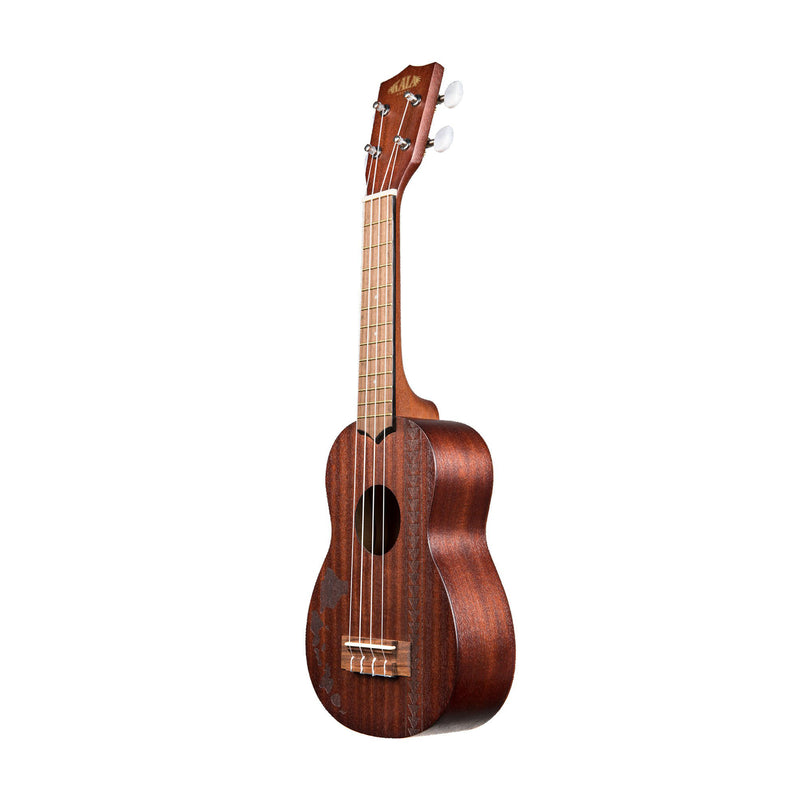 Kala Satin Mahogany Soprano Ukulele - Hawaiian Islands with Tattoo