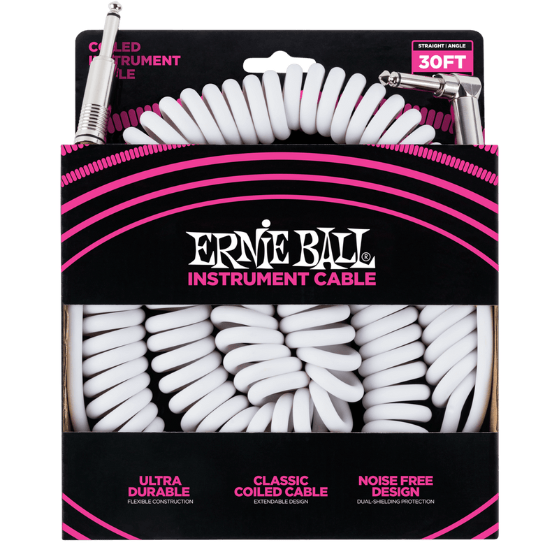 Ernie Ball 30ft. Coiled Instrument Cable - White