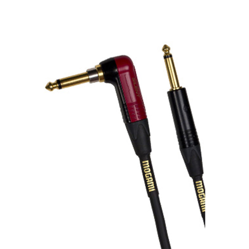 Mogami Gold Silent Instrument Cable -  Right Angle to Straight End - 18'
