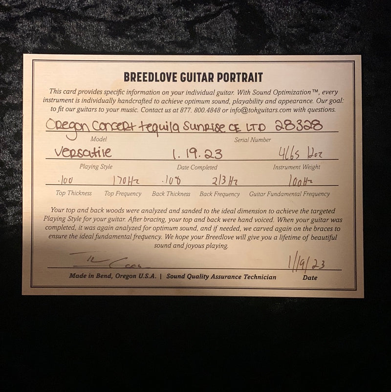 Breedlove Limited Edition Oregon Concert CE w/Case - Tequila Sunrise